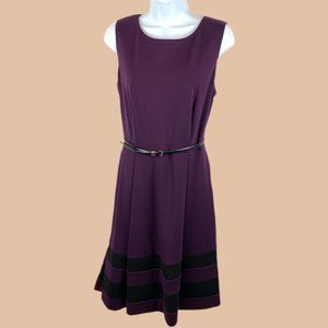 Calvin Klein - Eggplant With Black Striped Hem - Fit & Flare Dress